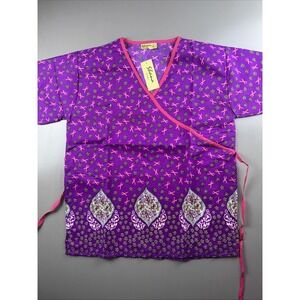 Shana Scrubs Women's Scrub Top Size L Pink Breast Cancer Ribbon Awareness NWT
